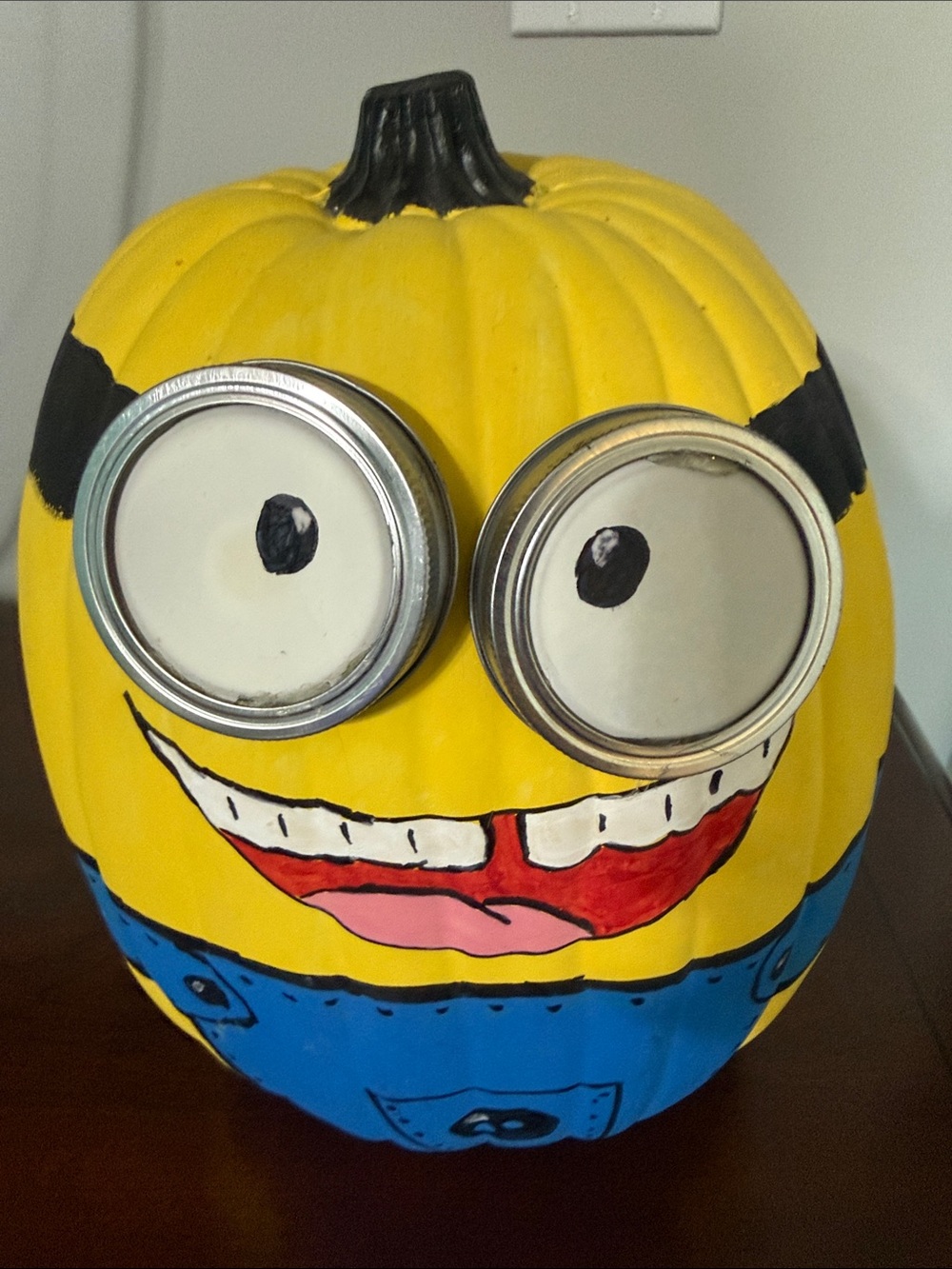 Hand-Painted Minion Pumpkin Decor - Yellow & Blue